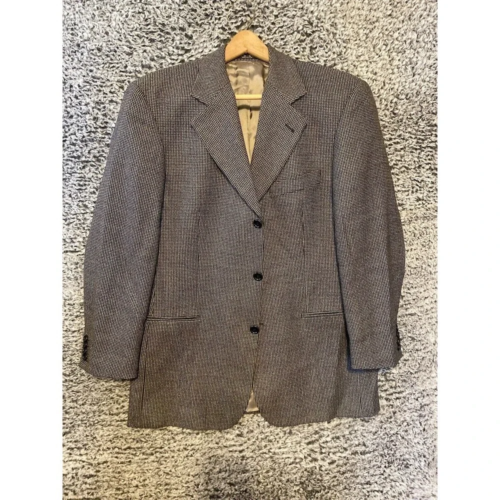 Hugo Boss USA Vintage Tweed Blazer Mens 40R Three Button Ventless Houndstooth